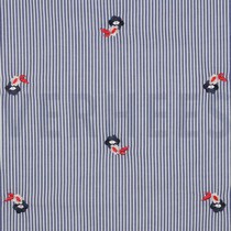 COTTON STRIPES EMBROIDERY FLOWERS BLUE (thumbnail)