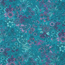 FINE POPLIN DIGITAL FLOWERS PETROL (thumbnail)