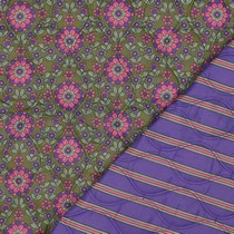 COTTON VOILE STEPPED FLOWERS PURPLE / ARMY GREEN (thumbnail)