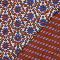 COTTON VOILE STEPPED FLOWERS CARAMEL / COBALT (thumbnail)