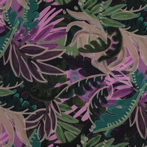 COTTON VISCOSE DIGITAL LEAVES PURPLE/ GREEN (thumbnail)