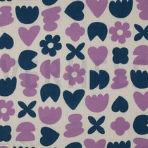 DOUBLE GAUZE GOTS NATURAL LOVE SHAPES NATURAL/ PETROL (thumbnail)