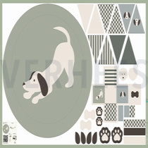 FINE POPLIN DIGITAL PLAYMAT PANEL DOGS GREEN (thumbnail)