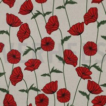 COATED CANVAS LINEN LOOK POPPY FLOWERS NATURAL (thumbnail)