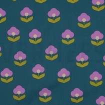 COATED COTTON RETRO FLOWERS PETROL (thumbnail)