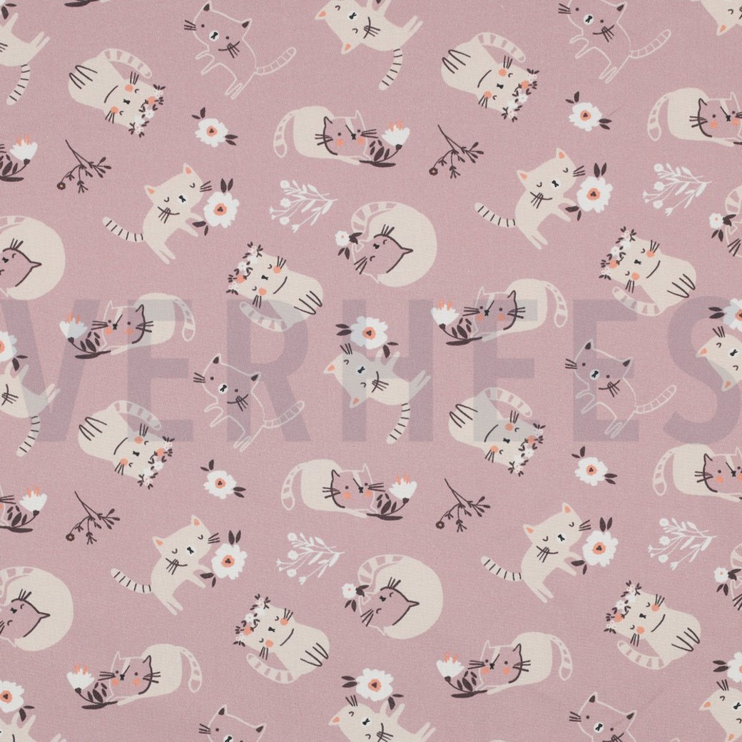FINE POPLIN GOTS CATS MAUVE