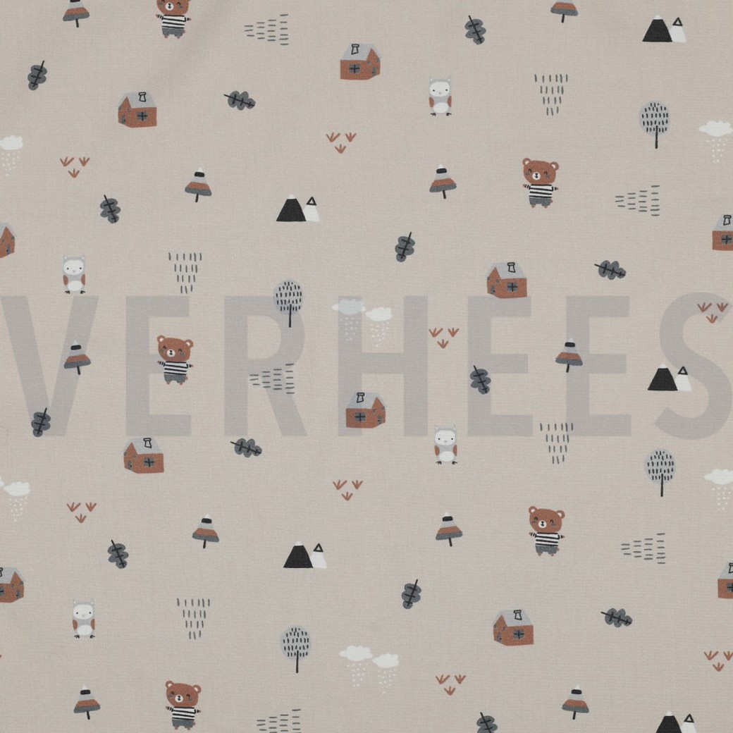 FINE POPLIN GOTS SWEET BEARS TAUPE