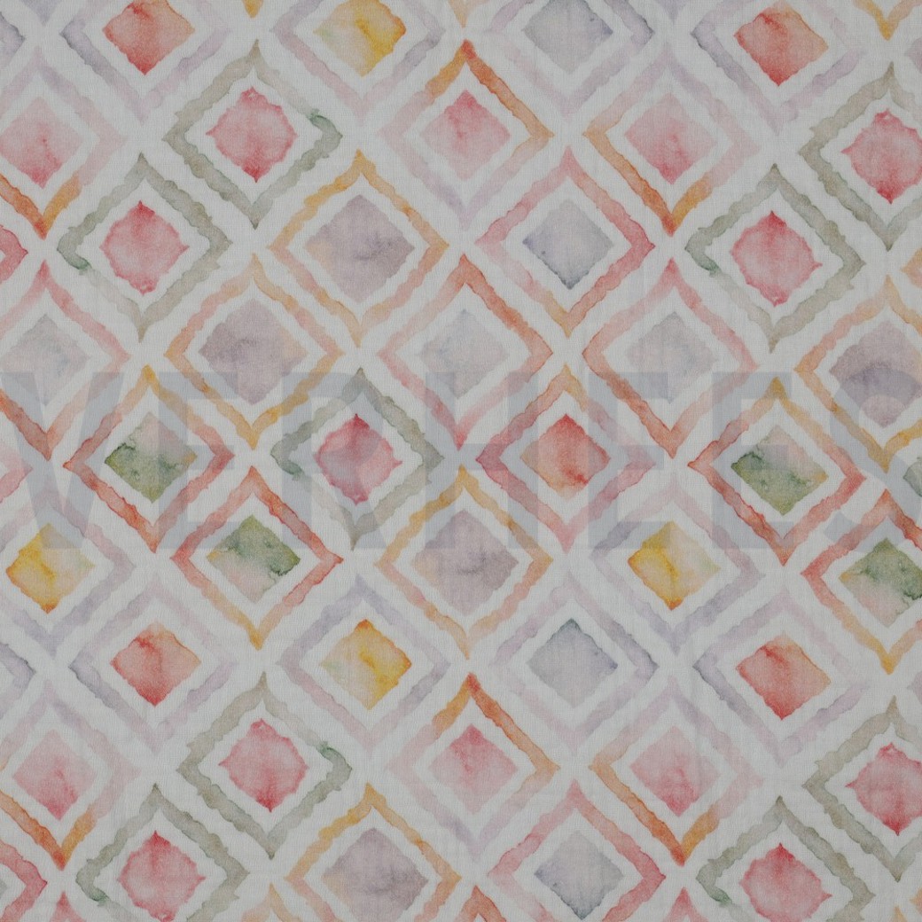 DOUBLE GAUZE DIGITAL GEO WATERCOLOUR WHITE/MAUVE