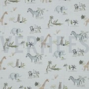 DOUBLE GAUZE DIGITAL SAFARI ANIMALS WHITE (thumbnail)