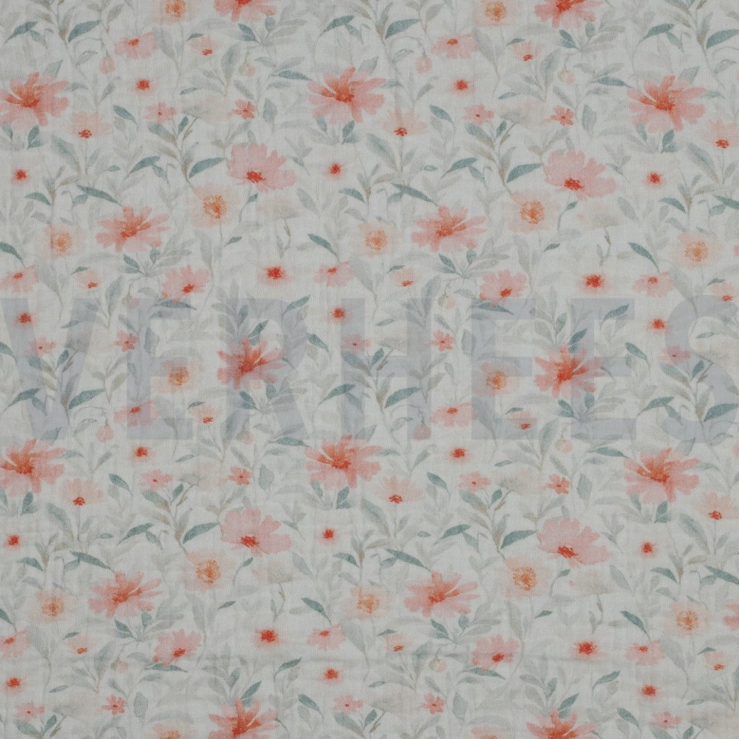 DOUBLE GAUZE DIGITAL FLOWERS WHITE