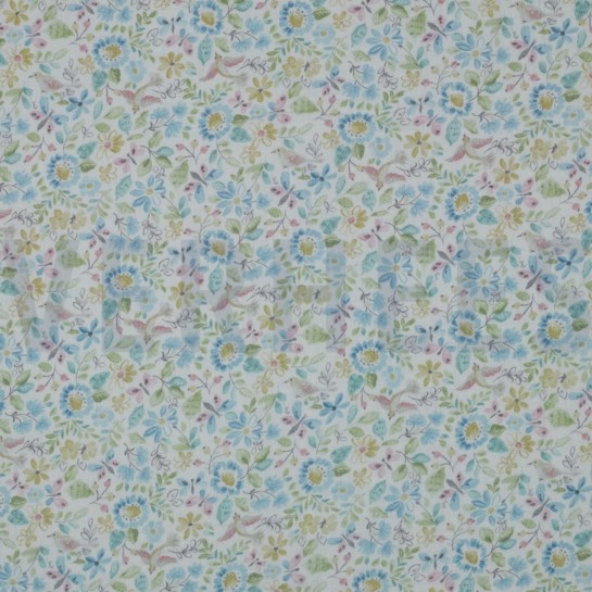 DOUBLE GAUZE GOTS DIGITAL FLOWERS WHITE/BLUE #7