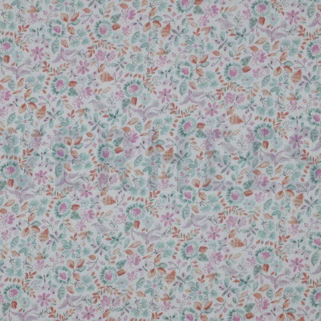 DOUBLE GAUZE GOTS DIGITAL FLOWERS WHITE/PETROL