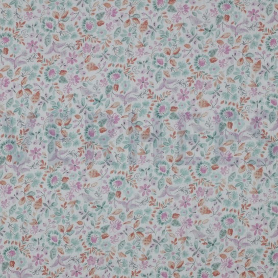 DOUBLE GAUZE GOTS DIGITAL FLOWERS WHITE/PETROL #7