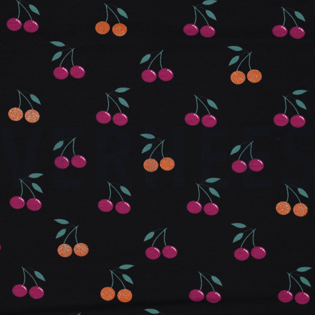 JERSEY GLITTER CHERRIES BLACK