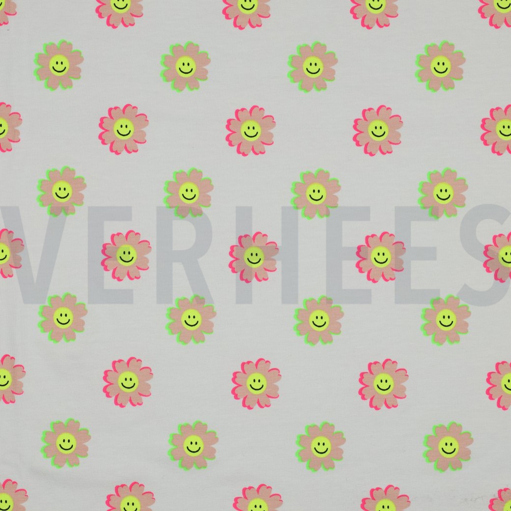JERSEY NEON HAPPY FLOWERS WHITE