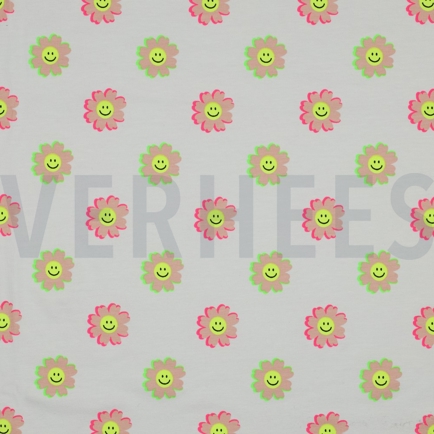JERSEY NEON HAPPY FLOWERS WHITE (hover)