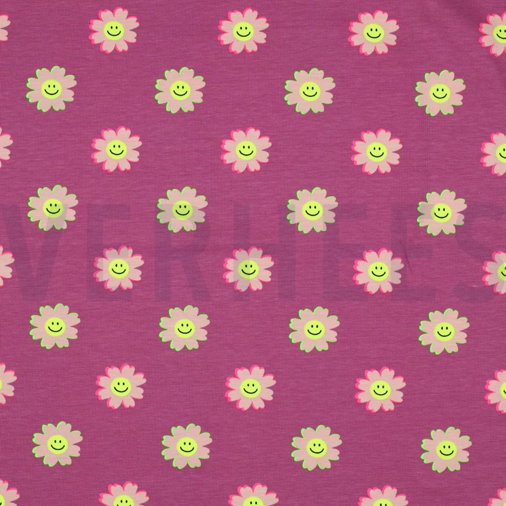 JERSEY NEON HAPPY FLOWERS FUCHSIA