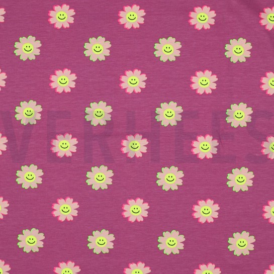 JERSEY NEON LUSTIGE BLUMEN FUCHSIE #7