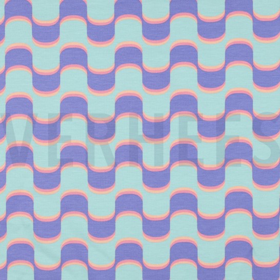 FRENCH TERRY ABSTRACT FLOWERS BLUE #7