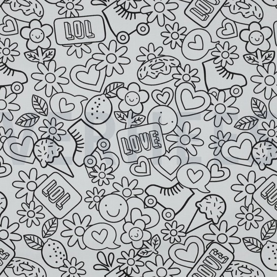 KATOENEN POPLIN RETRO INKLEURBAAR ZWART/ WIT #7