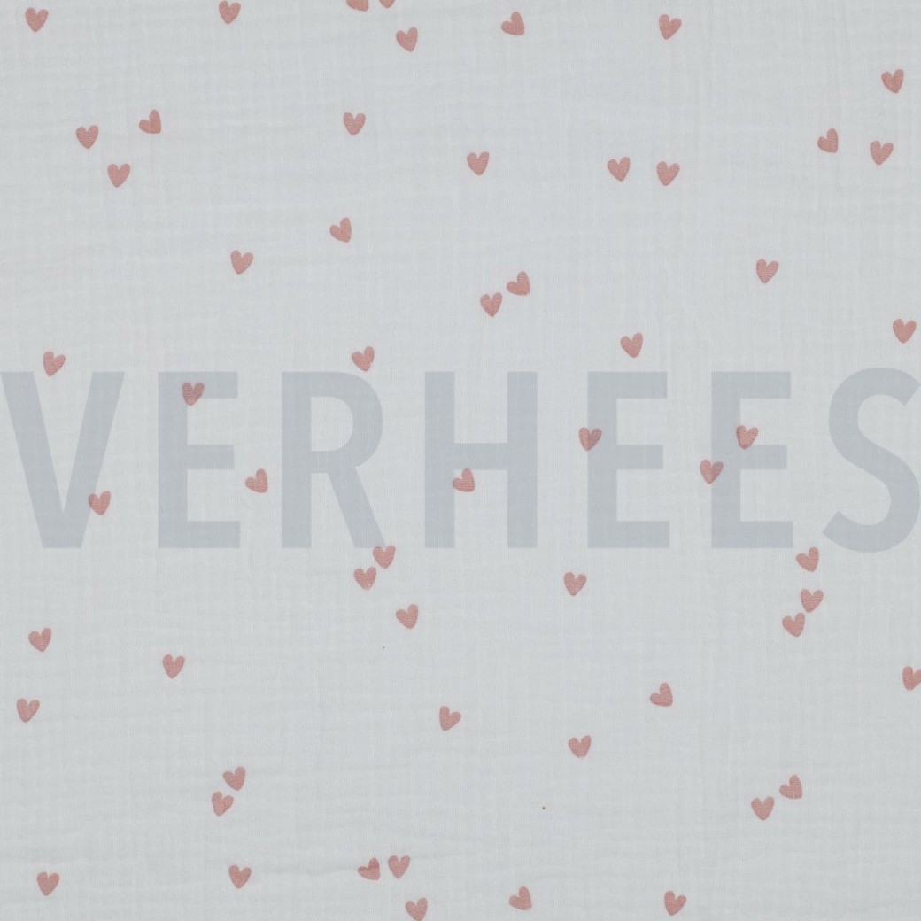 DOUBLE GAUZE SMALL HEARTS WHITE