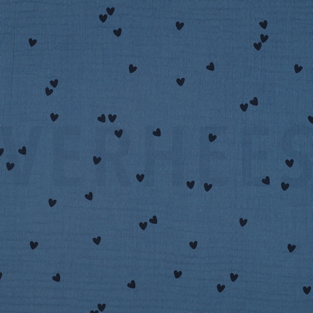 DOUBLE GAUZE SMALL HEARTS INDIGO