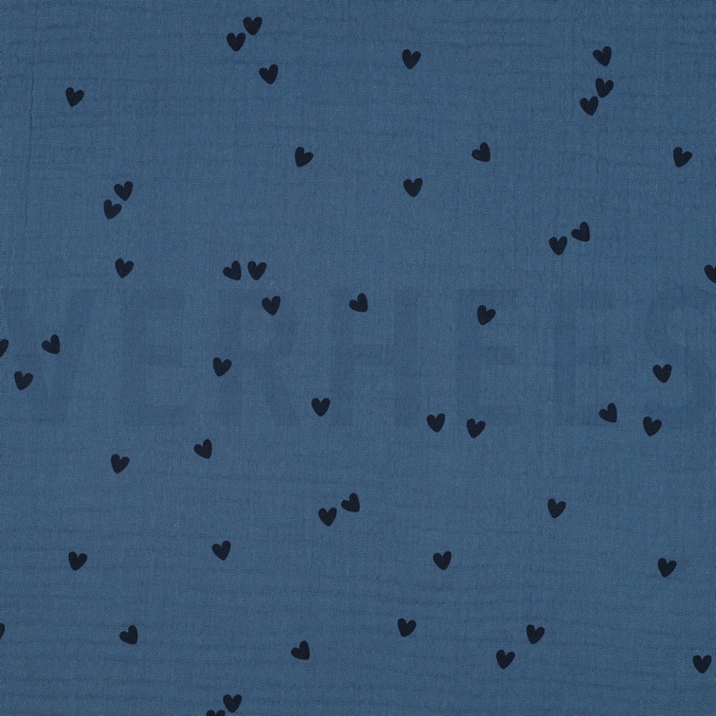 DOUBLE GAUZE SMALL HEARTS INDIGO