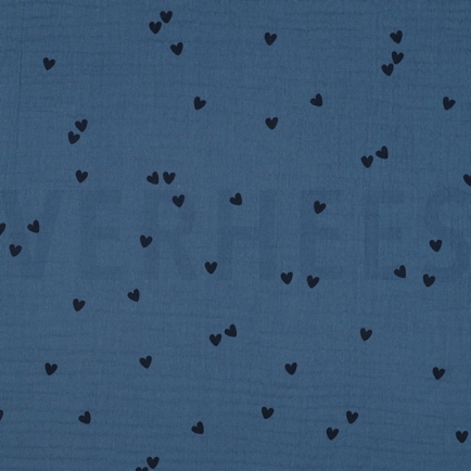 DOUBLE GAUZE SMALL HEARTS INDIGO (hover)
