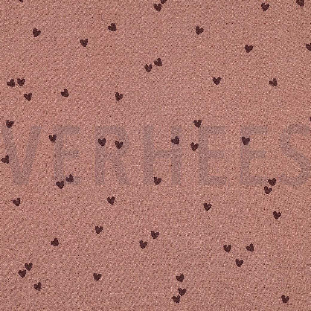 DOUBLE GAUZE SMALL HEARTS MOCHA
