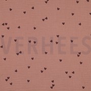 DOUBLE GAUZE SMALL HEARTS MOCHA (thumbnail)