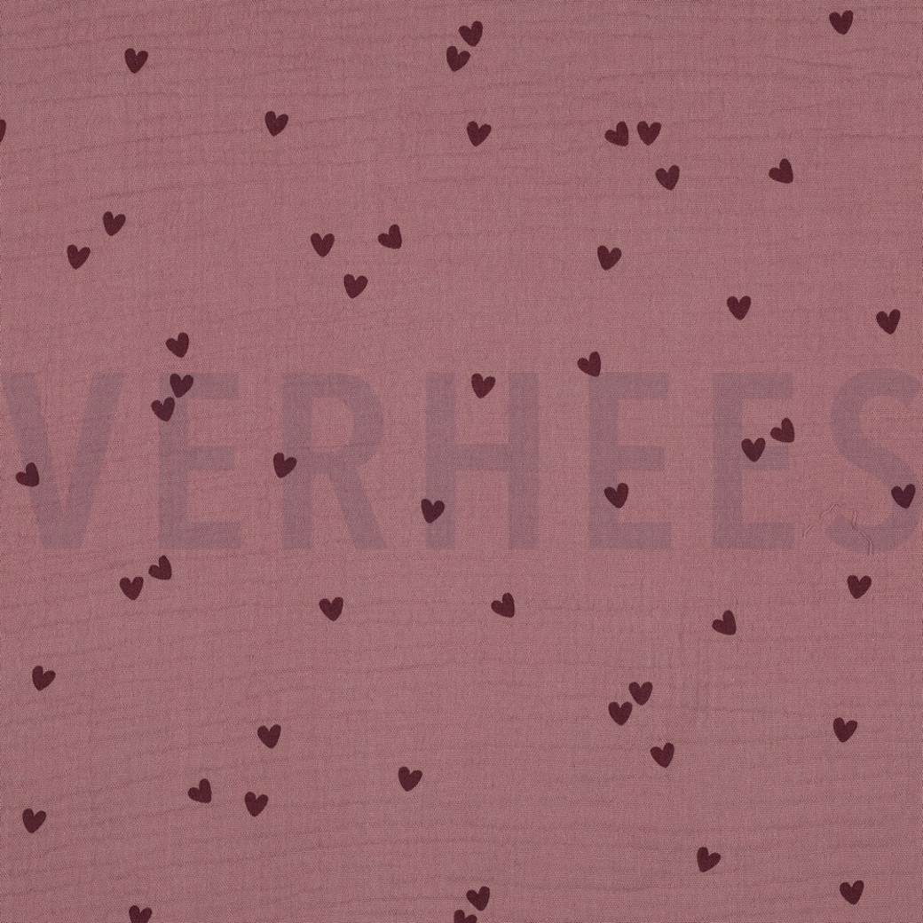 DOUBLE GAUZE SMALL HEARTS LIGHT LILAC