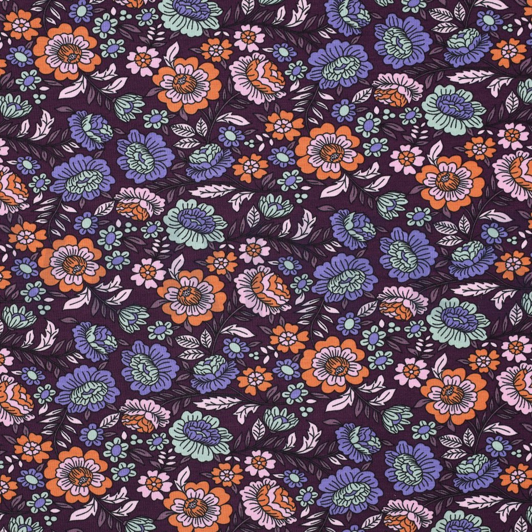JERSEY FLOWERS DARK PURPLE
