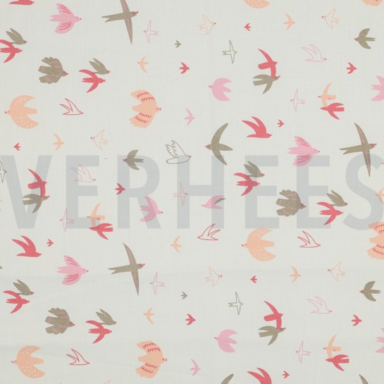 BAUMWOLLE POPELINE VÖGEL SCHNEEWEISS #7