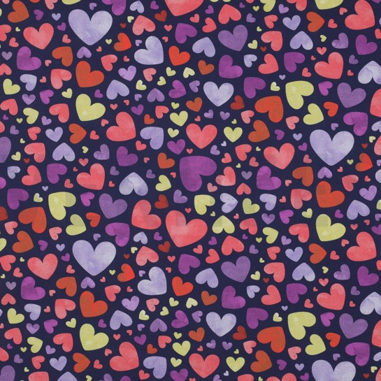 FINE POPLIN DIGITAL HEARTS NAVY #7