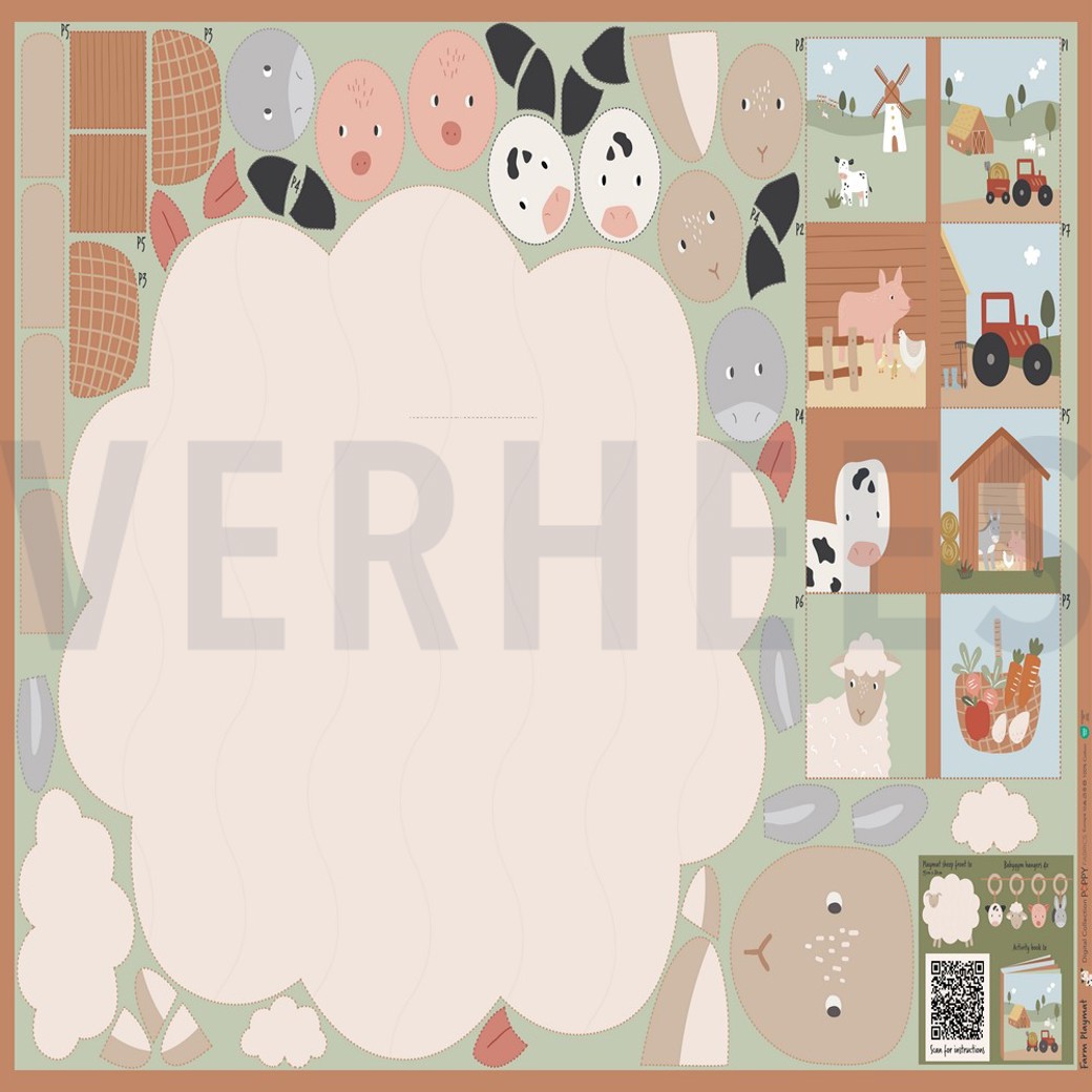 FINE POPLIN DIGITAL FARM PLAYMAT PANEL MULTICOLOUR
