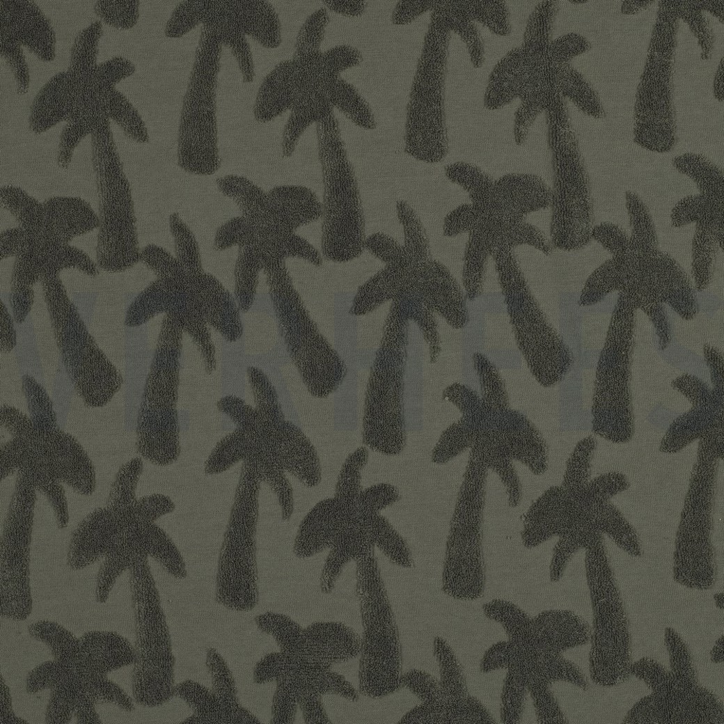 COTTON TOWELLING KNIT PALMTREES ARMY