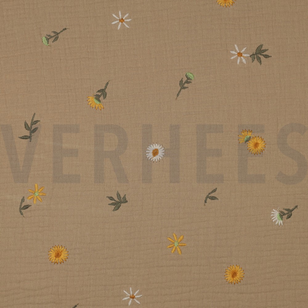 DOUBLE GAUZE EMBROIDERY SUNFLOWERS BEIGE