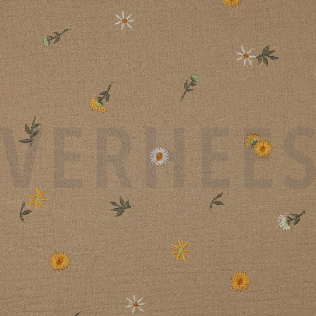 DOUBLE GAUZE EMBROIDERY SUNFLOWERS BEIGE