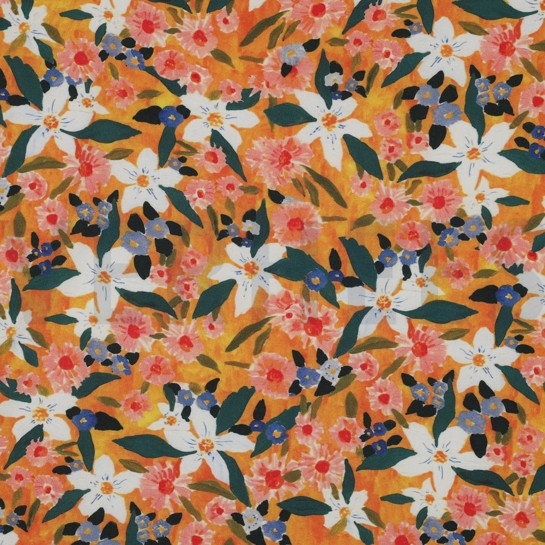 VISKOSE POPELINE STRETCH DIGITAL BLUMEN ORANGE #7