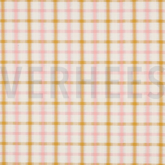 KATOEN SEERSUCKER GARENGEVERFD RUITEN ECRU #7