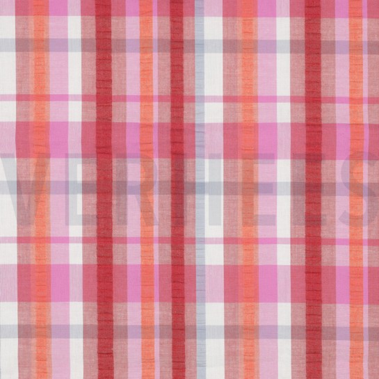 BAUMWOLLE SEERSUCKER GARNGEFÄRBT KAROS ROSA #7