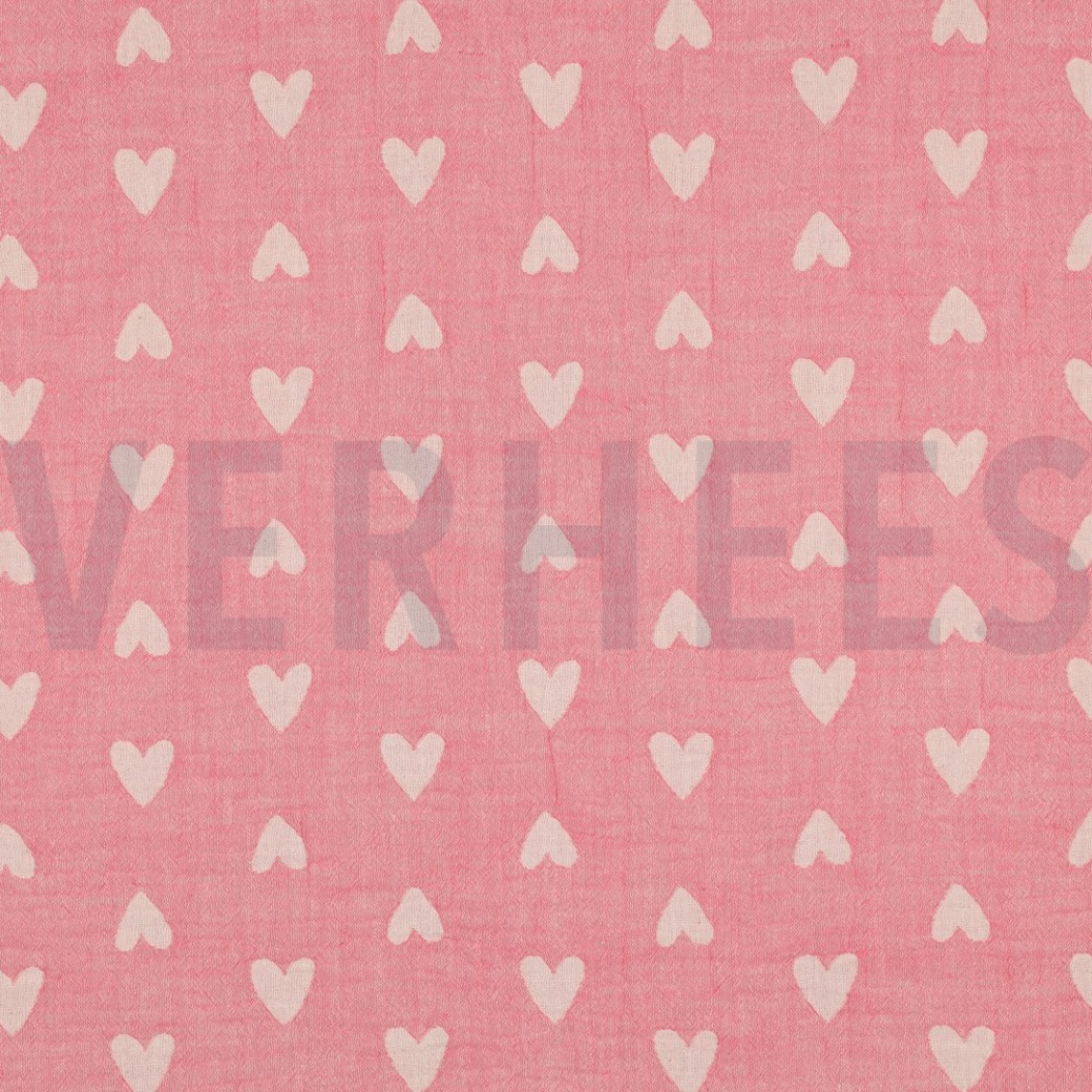 DOUBLE GAUZE JACQUARD HEARTS PINK