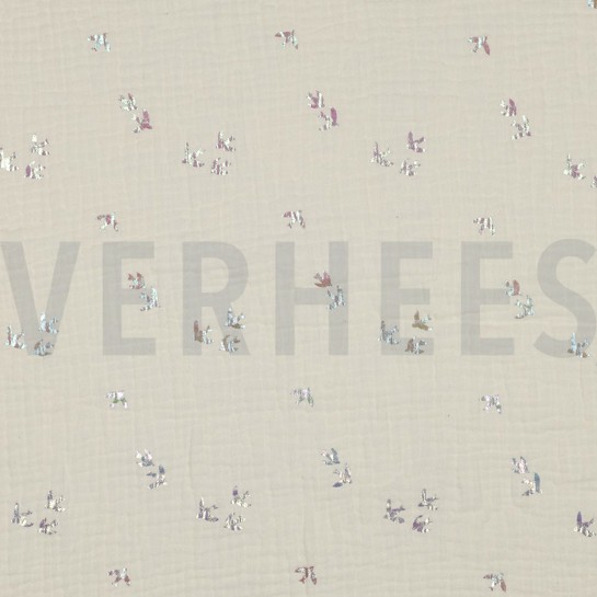 DOUBLE GAZE DE COTON FOIL OISEAUX ÉCRU #7