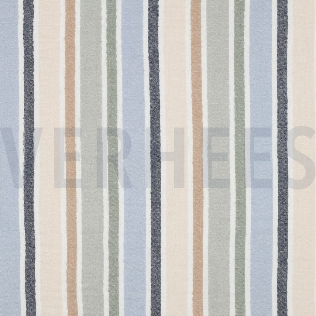 DOUBLE GAUZE YARN DYED STRIPES GREEN / BLUE