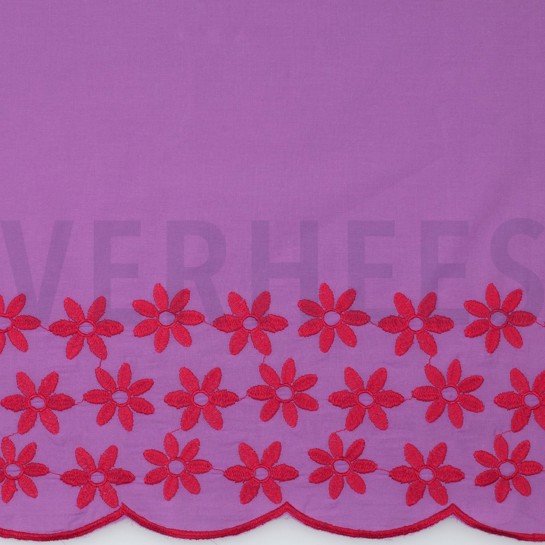 COTTON EMBROIDERY ONE-SIDE BORDER PURPLE / RED #7