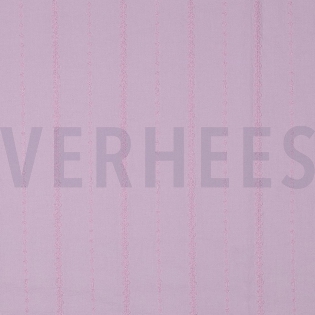 COTTON VOILE EMBROIDERY STRIPES LILAC
