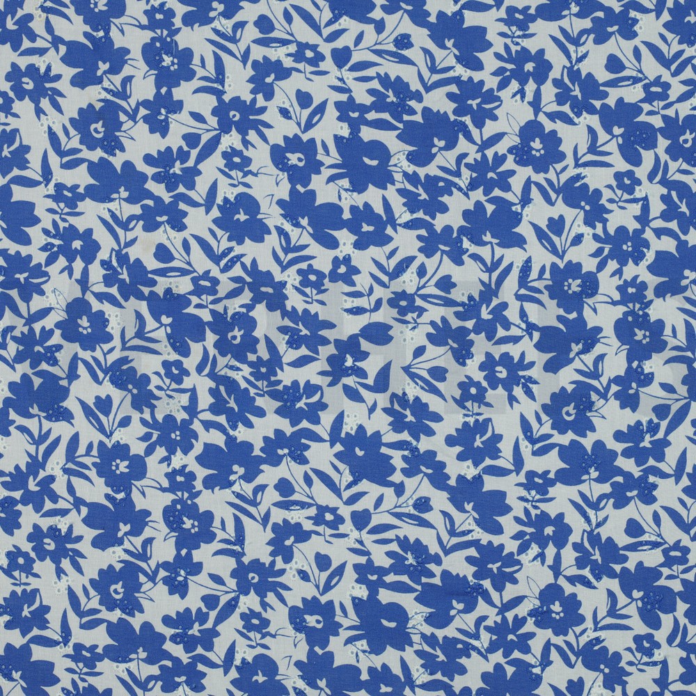 COTTON EMBROIDERY FLOWERS LIGHT COBALT