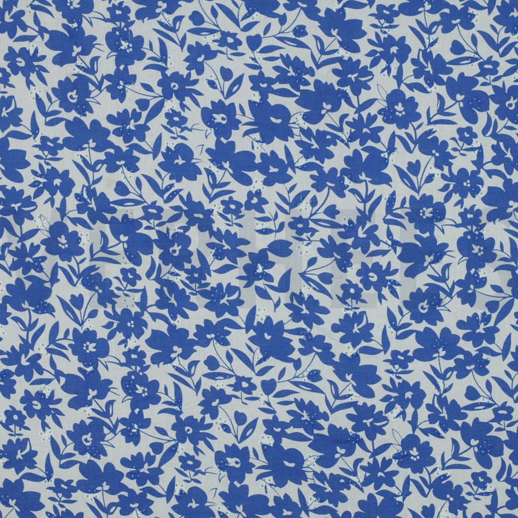 COTTON EMBROIDERY FLOWERS LIGHT COBALT