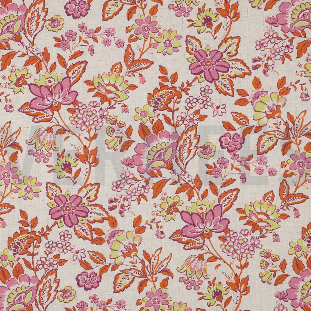 LINEN VISCOSE  DIGITAL FLOWERS ECRU