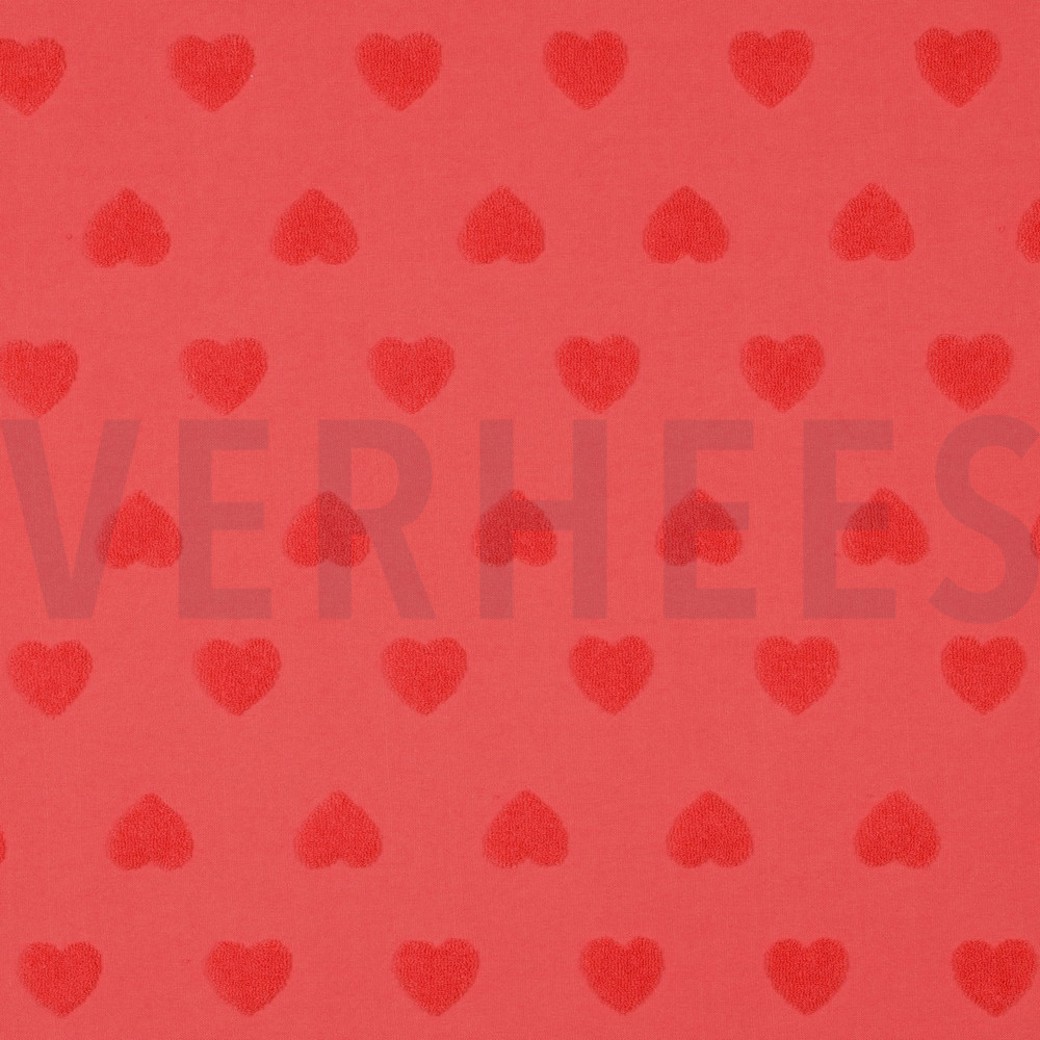 COTTON TOWELING KNIT HEARTS CORAL